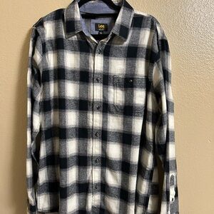 Lee Men's Black White regular fit flannel Shirt button down long sleeve size L